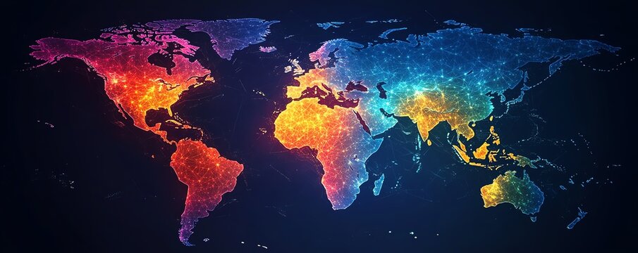 Fototapeta A world map featuring colorful location pins for travel planning and business networking, vibrant and professional design, ultrarealistic, clean and sharp aesthetic
