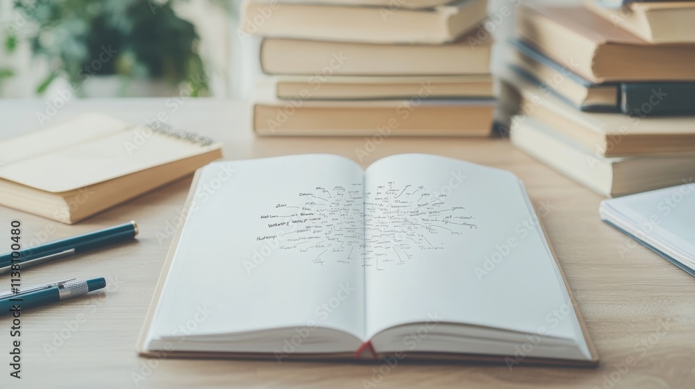 Leinwandbilder language preservation open notebook with rare phrases in library setting