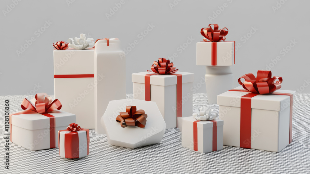 Poster a set of open and closed boxes at different angles. 3d image. white blank packaging gift boxes. whit