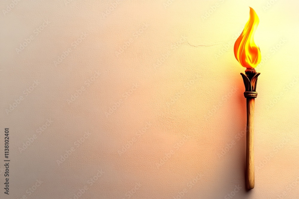 Poster a clean 2d drawing of a single torch flame, set against a white background with soft orange gradient