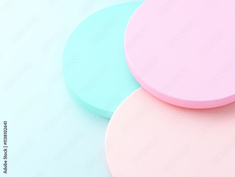 Poster geometric minimalism abstract pastel shapes overlapping with subtle shadows and financial graph impr
