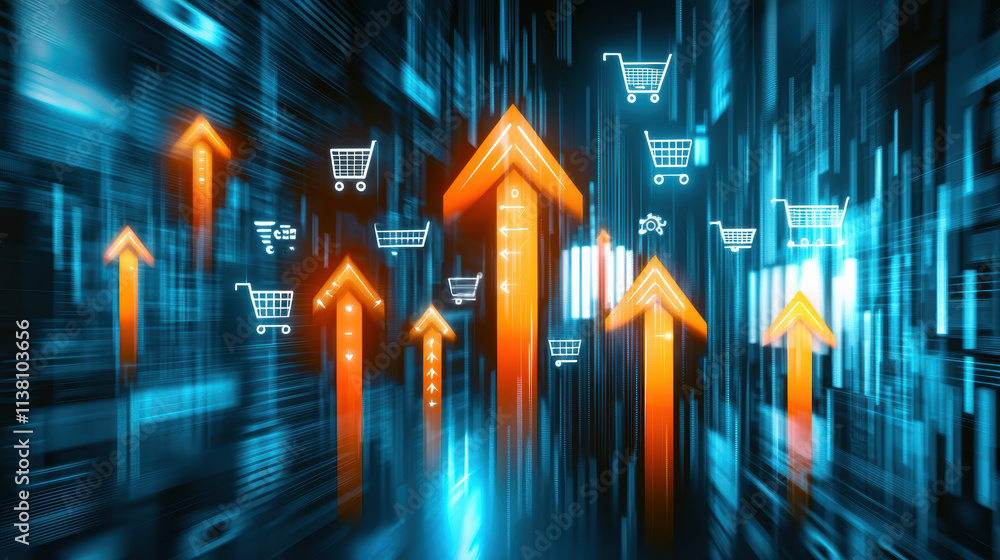 Aufkleber abstract representation of ecommerce growth with upward arrows and carts, symbolizing progress and s