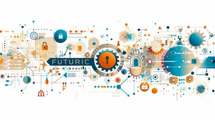 Obraz premium Intricate, vibrant technology network with locks.