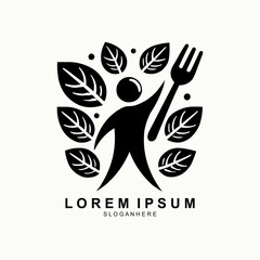 Healthy Food Logo Design Human With black Leaves