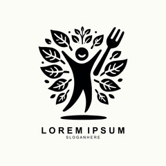 Healthy Food Logo Design Human With black Leaves