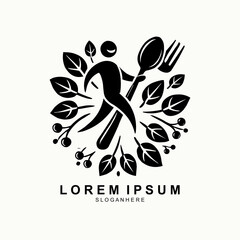 Healthy Food Logo Design Human With black Leaves