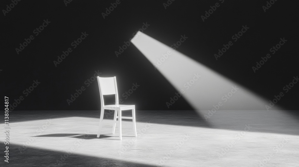 Poster Surreal Beam on Empty Chair in Minimalist Cinema Setting Highlighted by Grain Texture