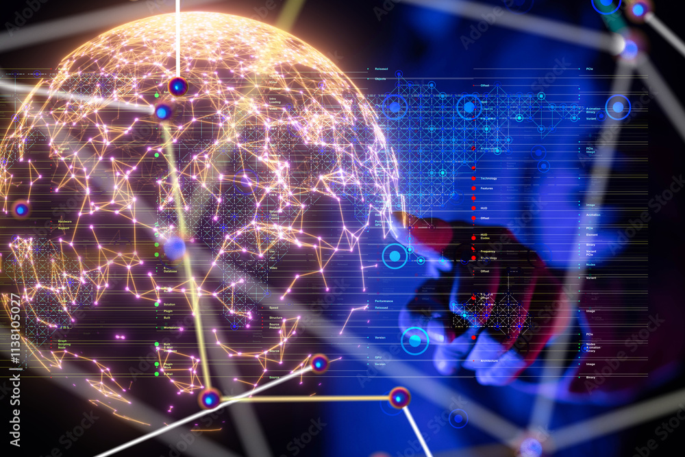 Aufkleber neural network 3d illustration. big data and cybersecurity