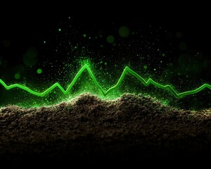 A green mountain range is shown in the foreground of a black background