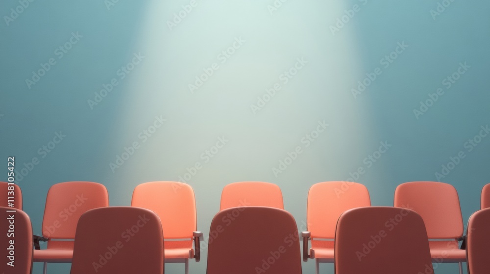 Poster Empty Theater Chairs Under Spotlight in Minimalist Atmospheric Setting with Soft Light