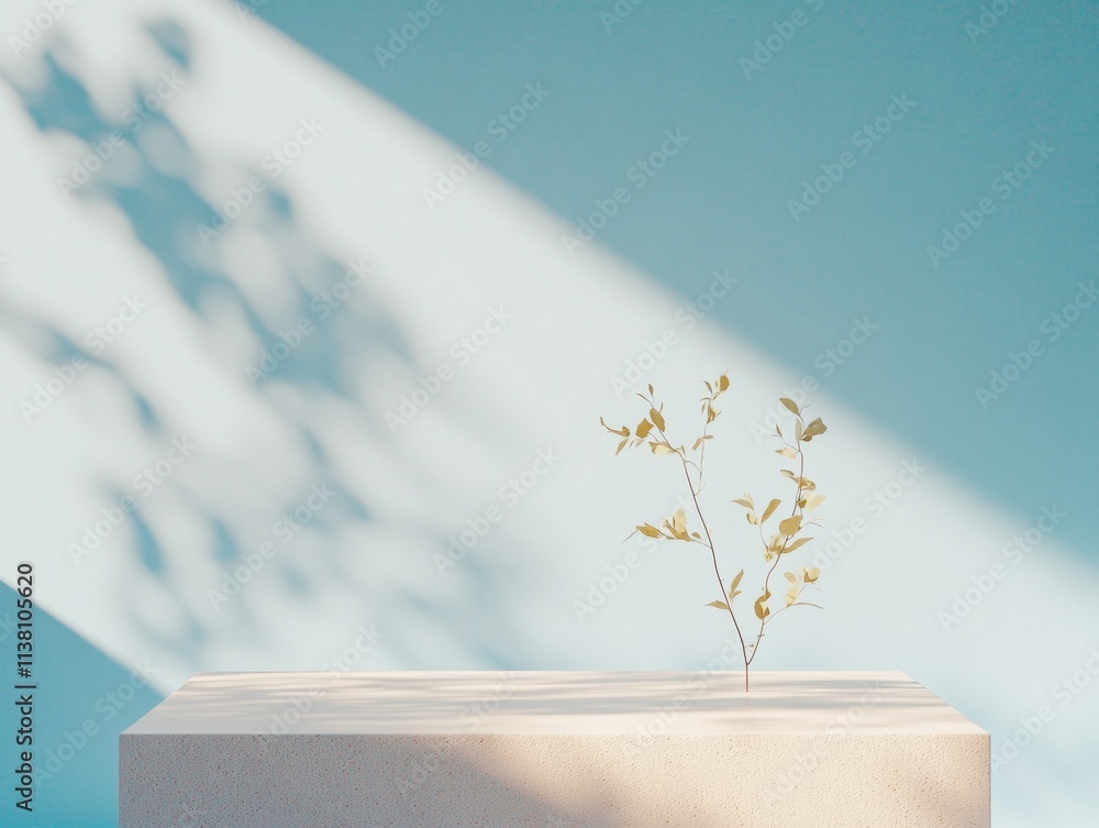 Aufkleber Minimalist Surrealism with Shadows A Play of Light and Leaves on a Textured Surface