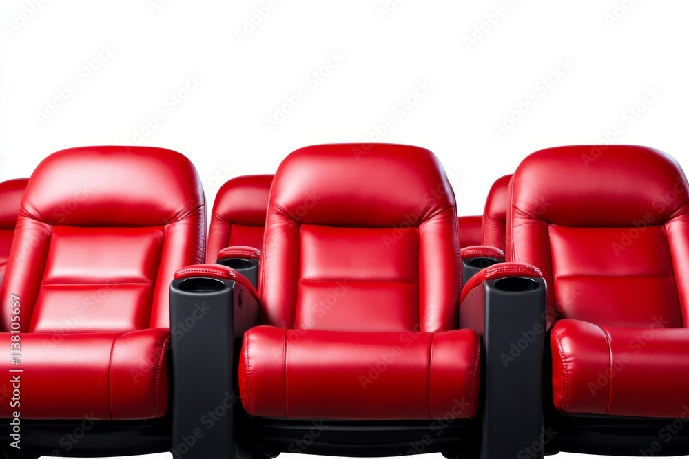 Poster A colorful 2D drawing of a movie theater with rows of red seats and a blank screen, all set against a crisp white background