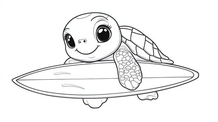 Cute cartoon turtle on a surfboard.