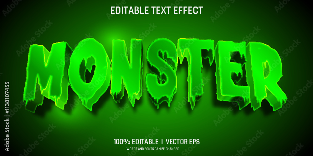 Poster monster vector 3d text effect with modern style design