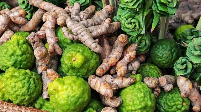 bergamot and pandan leaves and  turmeric