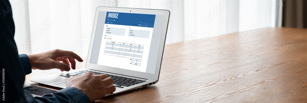 Poster invoice on computer screen from accounting application. computer program for financial and budget of
