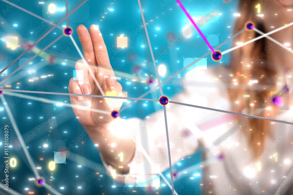 Aufkleber Neural network 3D illustration. Big data and cybersecurity - 3d