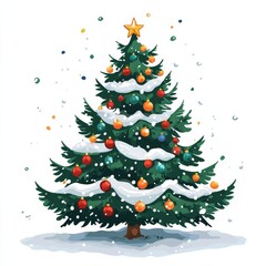 christmas tree , vector, 2d , simple , flat , white background