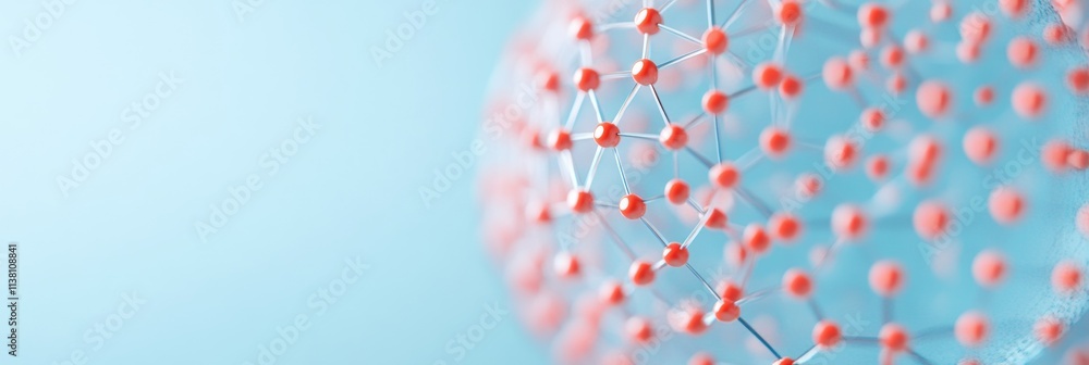 Poster abstract network sphere with pink nodes on blue background digital connectivity and security concept