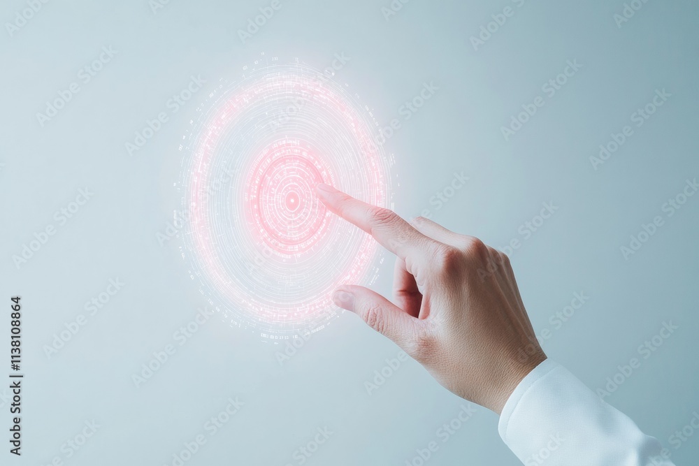 Aufkleber Futuristic Technology Hand with Smart Ring Interacting with Glowing Security Interface
