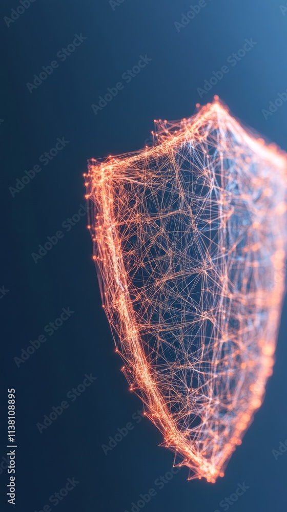 Poster Futuristic Digital Shield with Glowing Lines on Dark Background