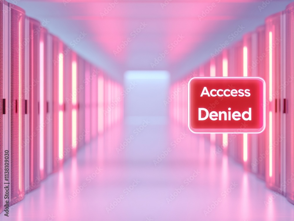 Aufkleber Futuristic Data Center with Holographic Access Denied Icon - Concept of Cybersecurity and Digital Security