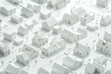 Fototapeta premium 3D rendering of a city with buildings streets and small blocks on the ground