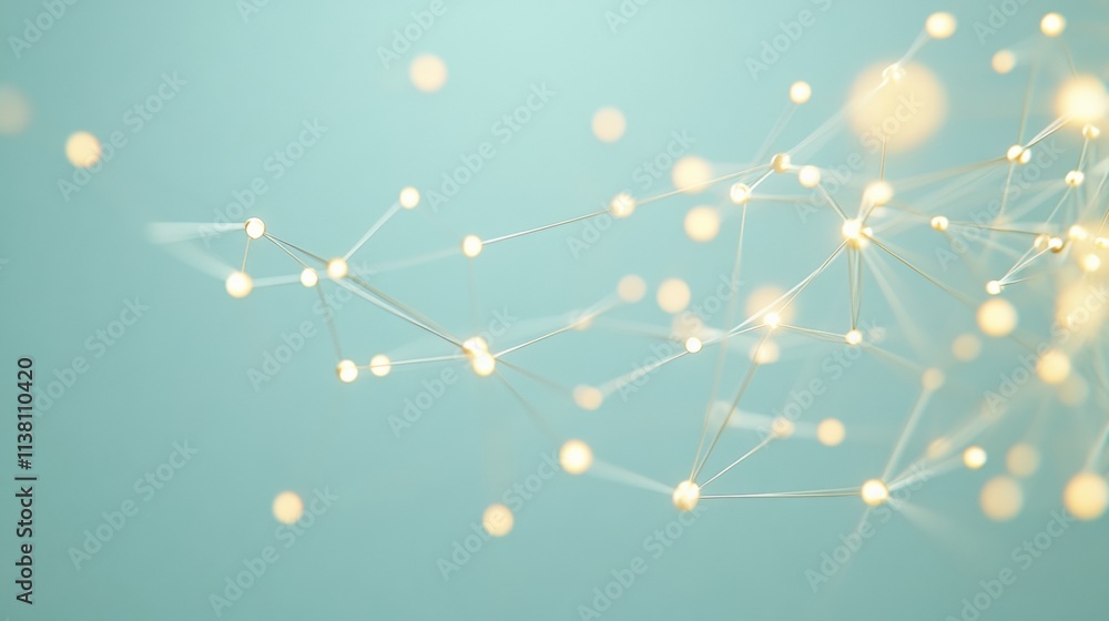 Poster abstract digital connectivity - glowing nodes and minimalist network on soft blue background