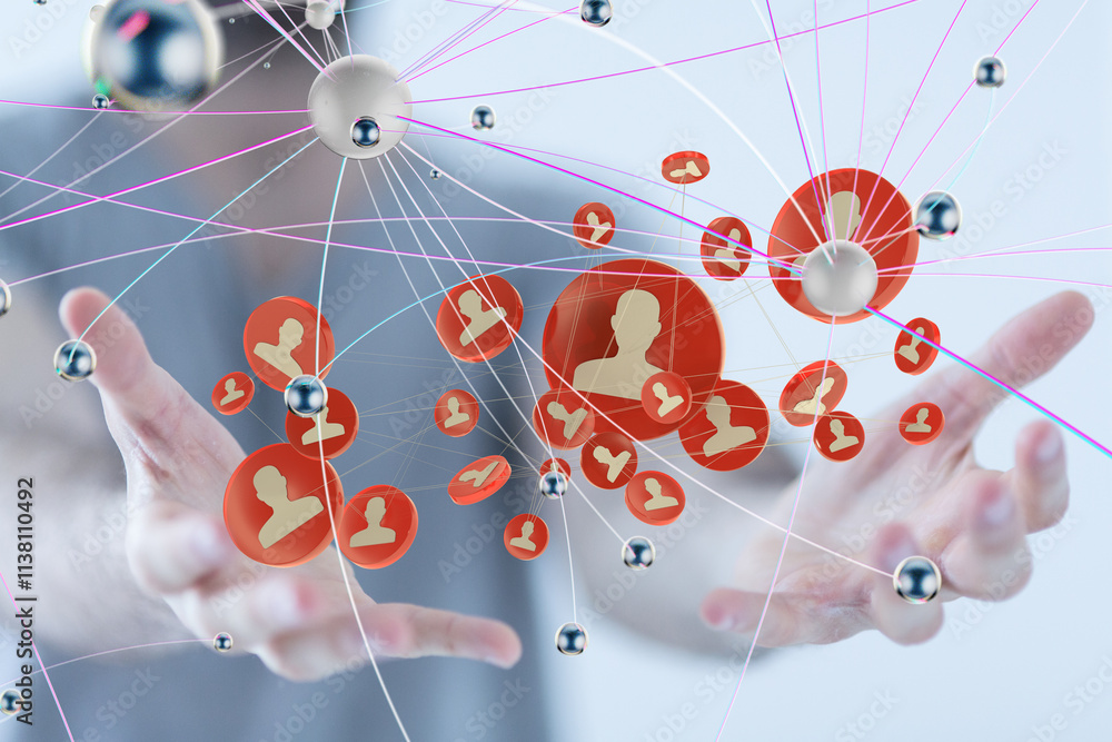 Poster Neural network concept. Connected cells with links. 