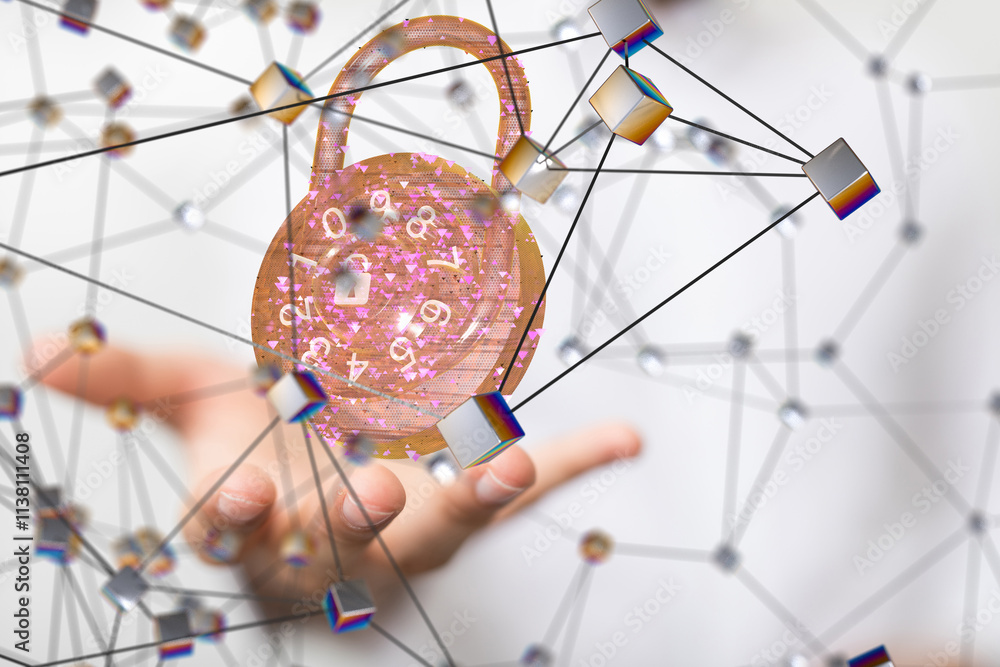 Poster cybersecurity and information or network protection. future technology web