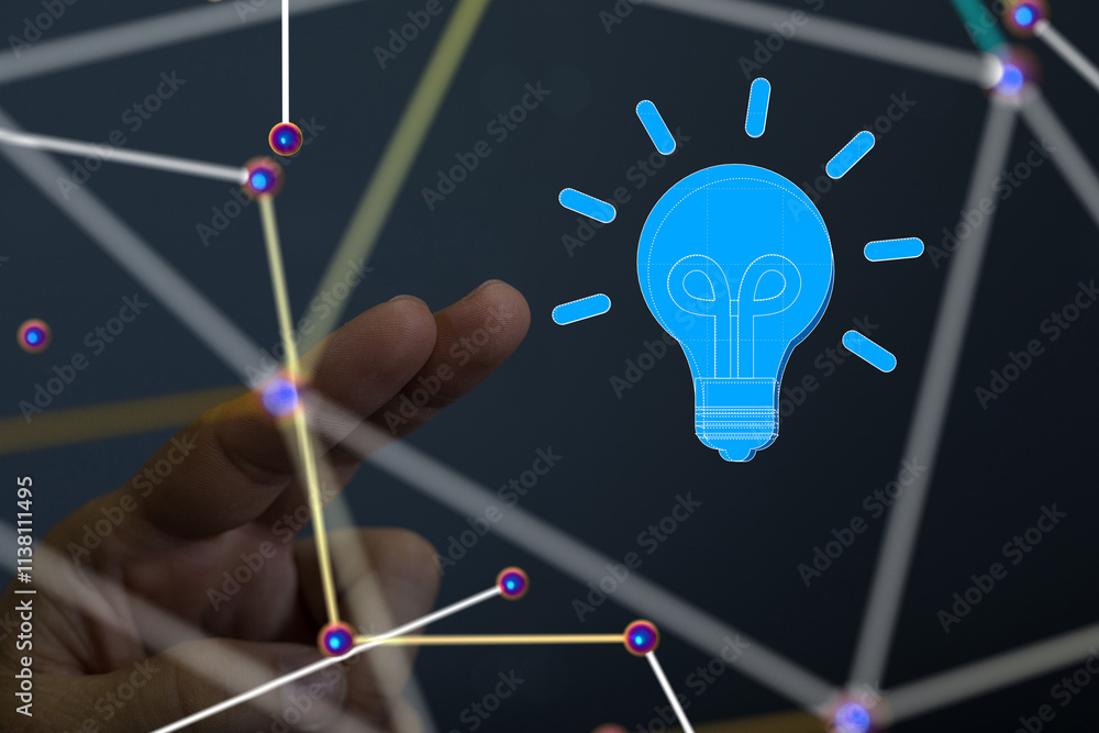 Poster Neural network 3D illustration. Big data and cybersecurity