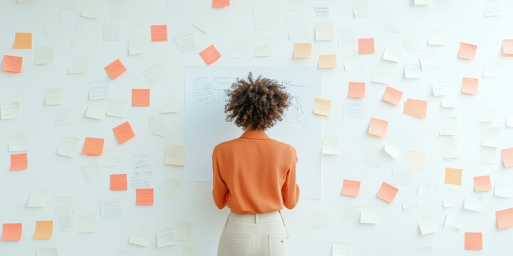 Focused Collaboration Young Woman Engaged in Creative Planning Against a Background of Ideas