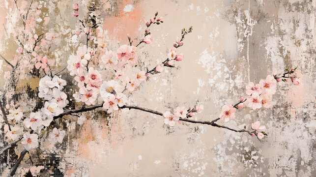 Cherry or peach or flowers blossom tree abstract background design pattern. Japanese or Chinese style spring floral illustration.