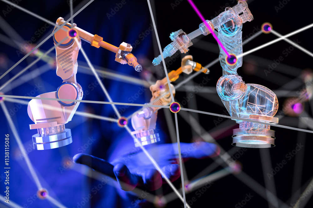 Poster neural network 3d illustration. big data and cybersecurity - 3d
