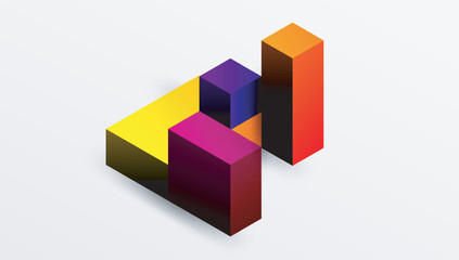 Obraz premium Sleek abstract design featuring isometric 3D blocks in a clean, modern composition. Perfect for tech-inspired themes, with vibrant colors and geometric precision