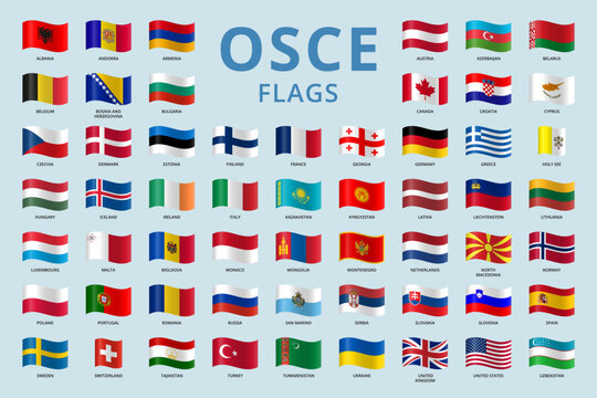OSCE member countries. Waving flags.