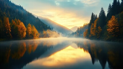 Fototapeta premium A beautiful lake with a mountain in the background