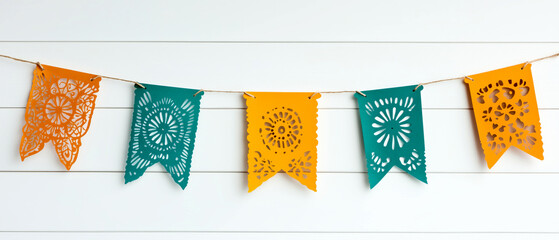 Colorful papel picado banners for festive decoration