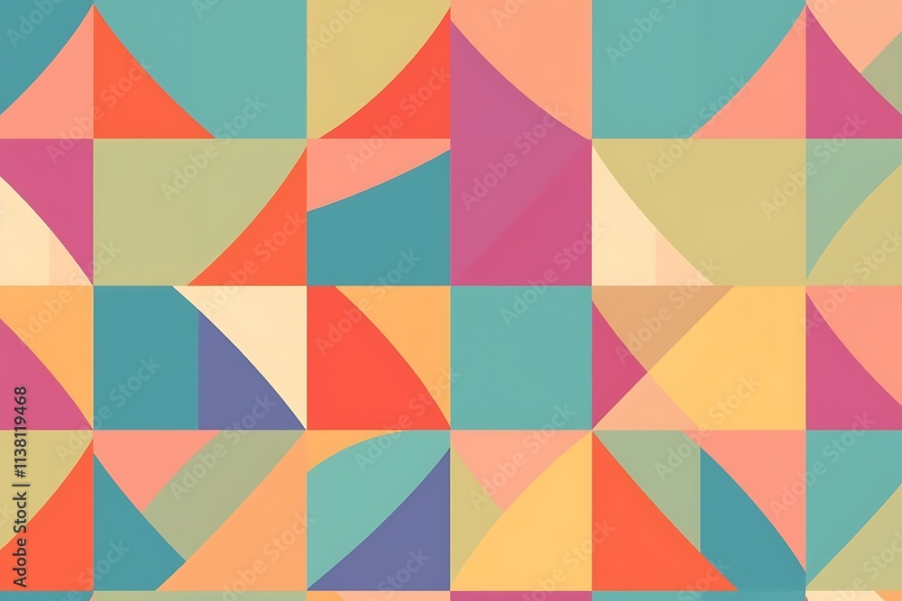 Poster abstract geometric pattern: a vibrant and playful composition of geometric shapes, featuring a mix o