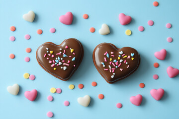 Fototapeta premium Sweet chocolate hearts surrounded by colorful sprinkles celebrating Valentine's Day joy