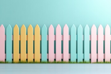 A stylized icon of a picket fence, with uniform slats and a shadow effect to create depth, rendered in flat pastel colors
