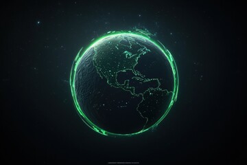 Obraz premium A glowing green orb representing earth's ecosystems in a cosmic view digital artwork dark environment futuristic concept