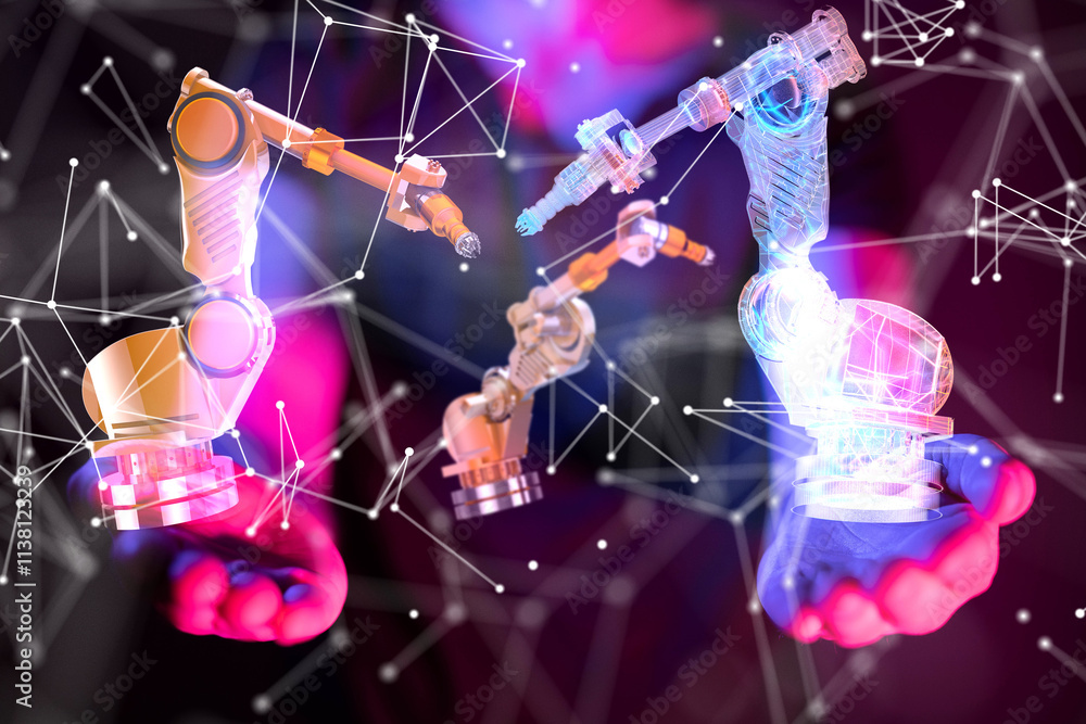 Poster neural network 3d illustration. big data and cybersecurity