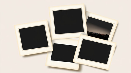 Photo frame collage with tape vector mockup. Album foto template isolated on transparent background. Blank polaroid memory image or film snapshot picture design set. Empty realistic postcard snap