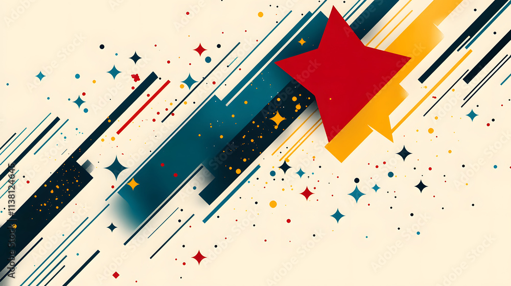 Poster a vibrant abstract design featuring bold colors, geometric shapes, and dynamic lines, creating a mod