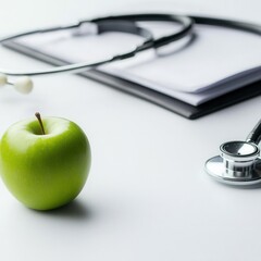 Healthy living exploring nutrition and wellness with fresh produce and medical tools