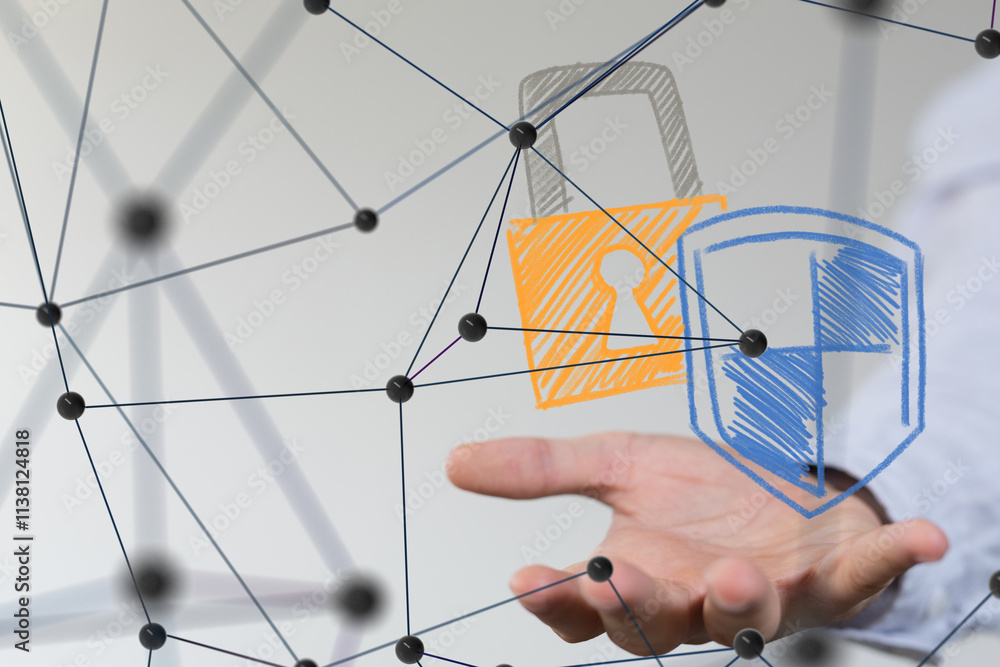 Fototapete Global network. Blockchain. 3D illustration. Neural networks and artificial intelligence. Abstract
