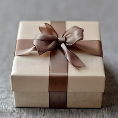 A closed gift box with a bow on top 