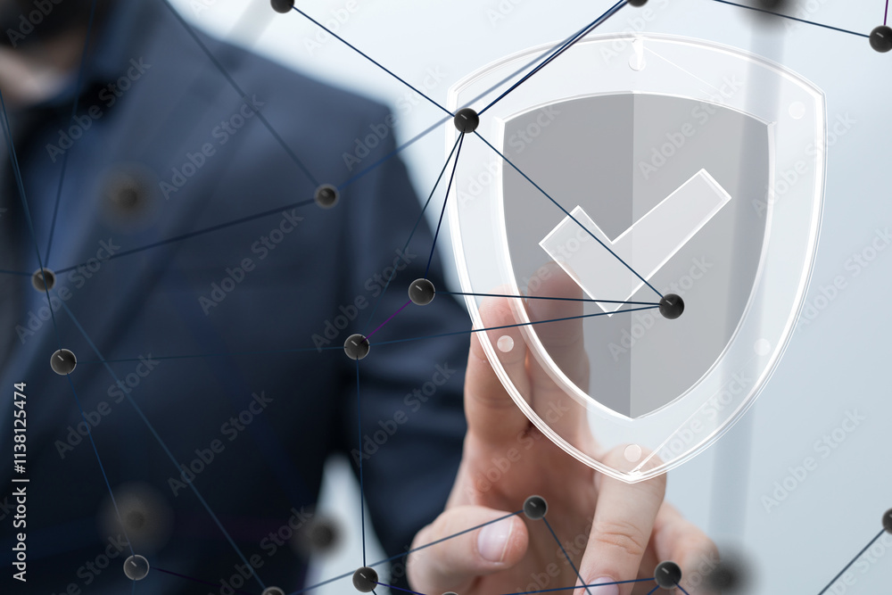 Fototapete Information technology protected with firewall, secure access and encryption against cyber