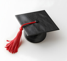 Black graduation cap with a yellow tassel, isolated on a white background